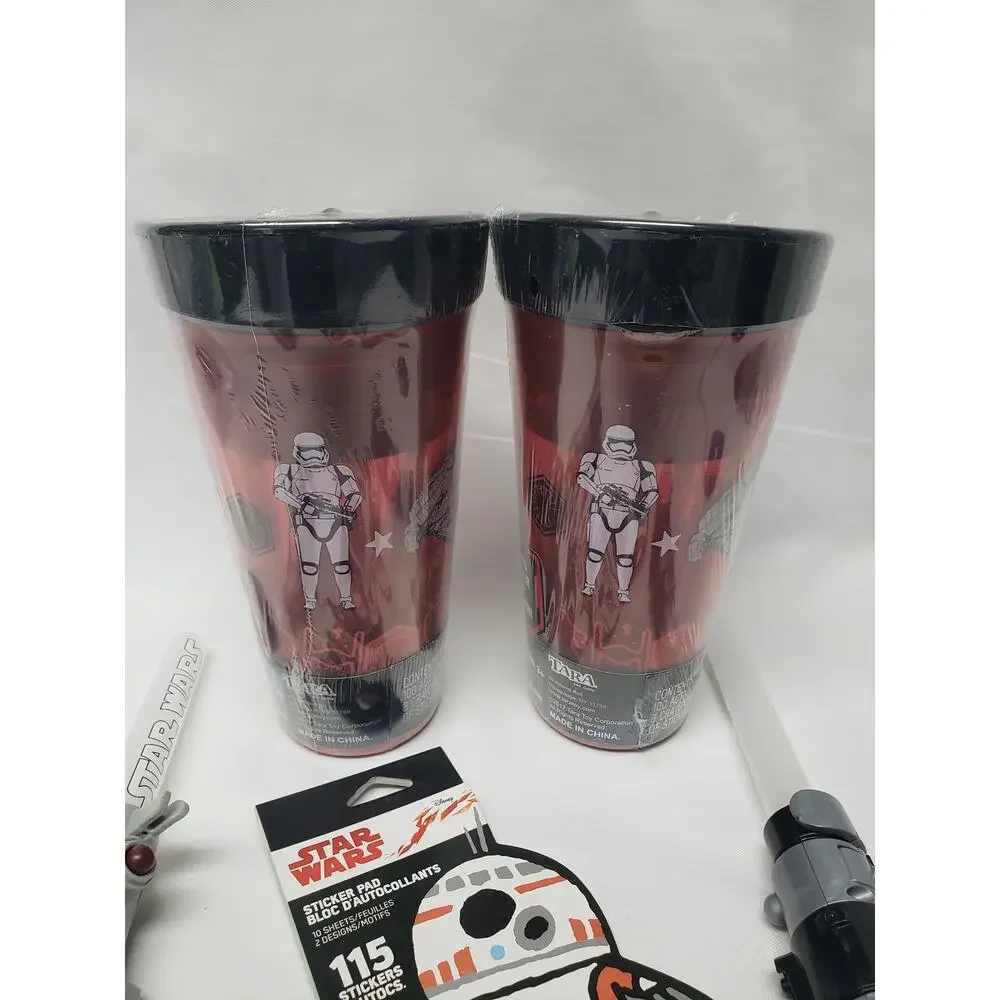 Star Wars Travel Cup w. Book Activities Crayons & 2 Light Sabers & Sticker Pad